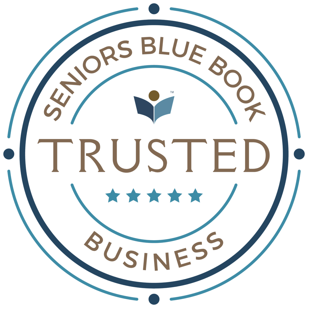 A blue book logo with the words " trusted business ".